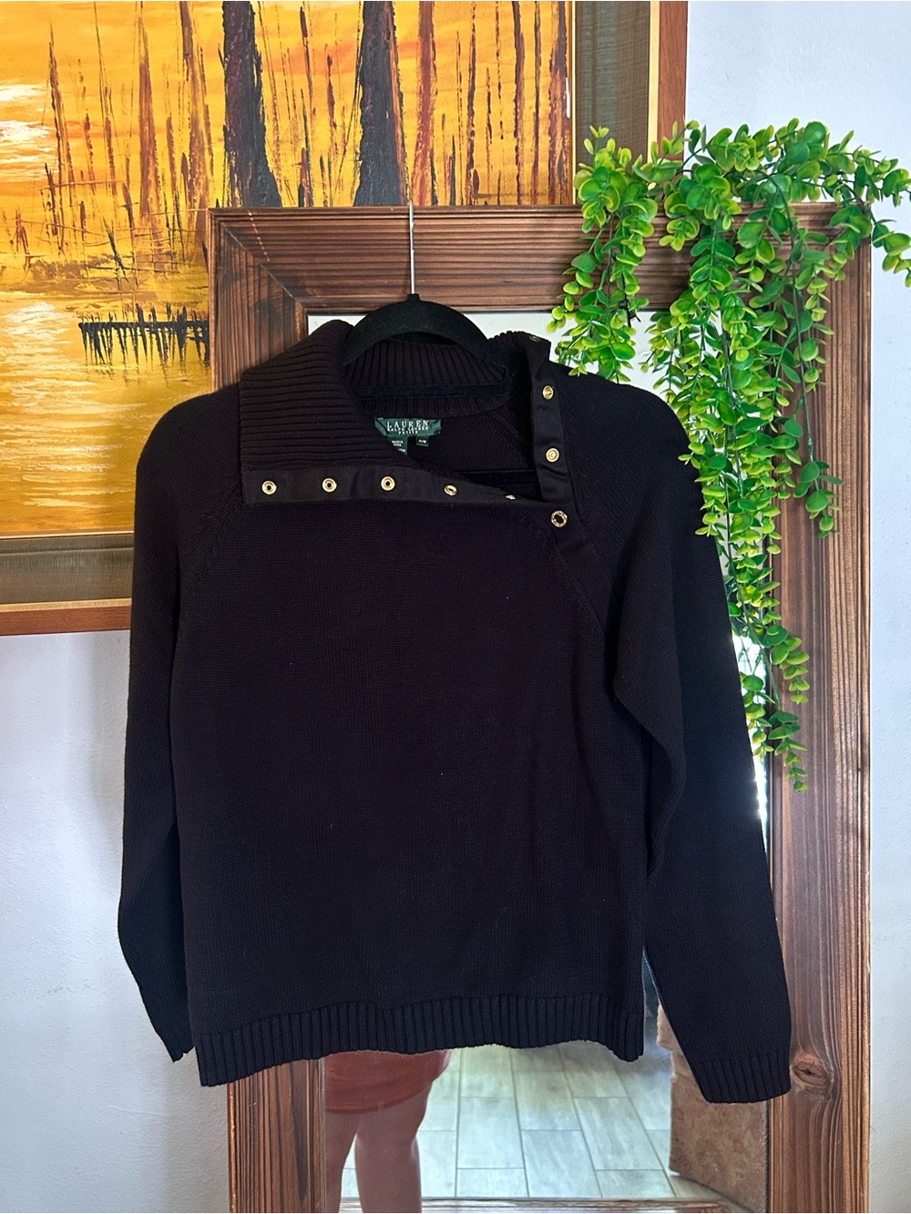 Ralph Lauren Black Button-Neck Sweater